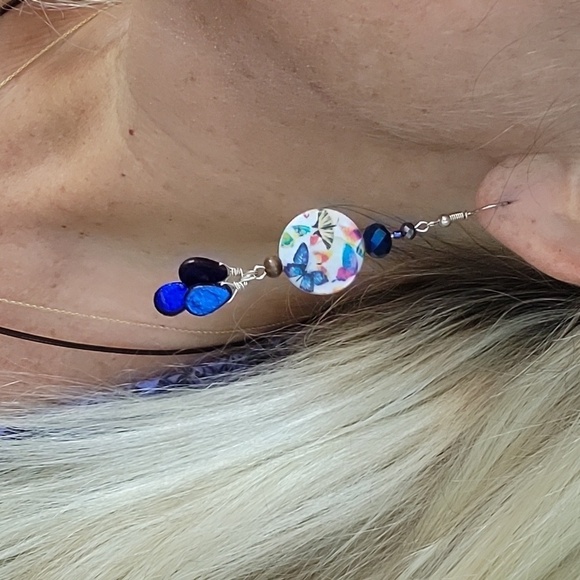 BUTTERFLY HANDWRAPPED OOAK EARRINGS - Picture 3 of 10